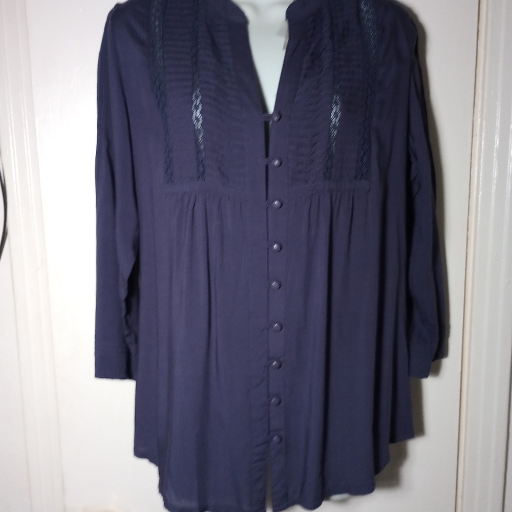 NWTAnthropologie SOLITAIRE BY RAVI KHOSLA Navy Crochet Peasant Blouse Size Small - Picture 12 of 14